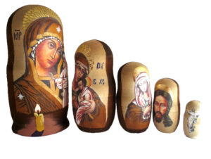 Brown, gold toy Religious Matryoshka T2104005