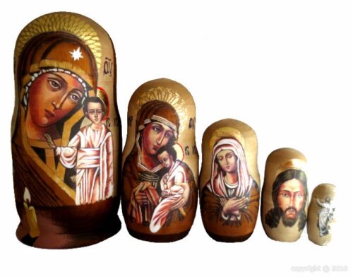 Brown, gold toy Religious Matryoshka T2104005