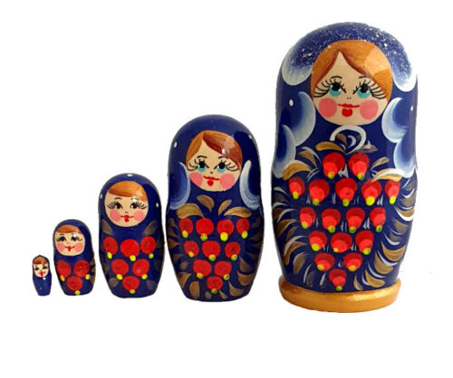 Blue toy Matryoshka Traditional blue 5 pieces T210430
