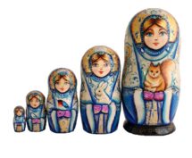 Blue, gold, White toy Matryoshka with animals T2104063