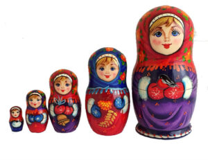 Purple, Red toy Matryoshka - Winter walk T2104013