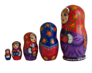 Purple, Red toy Matryoshka - Winter walk T2104013