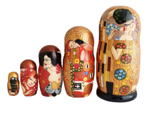 Brown, gold toy Nesting Doll - Replica of Gustav Klimt T210460