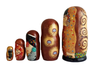 Brown, gold toy Nesting Doll - Replica of Gustav Klimt T210460