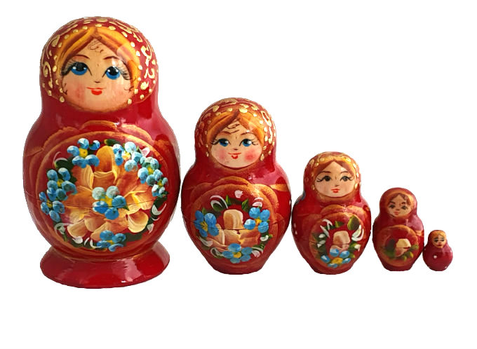 Pirograbado Matryoshka Nesting Dolls pequeño ruso tradicional 5 Matt rusas 
