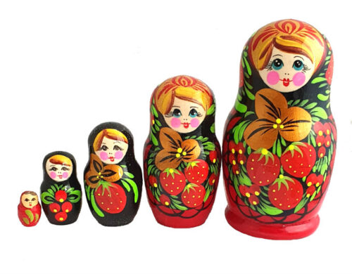 Red toy Traditional Russian doll 5 pieces - Khokhloma T2104035