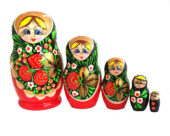 Red toy Traditional Russian doll 5 pieces - Khokhloma T2104031