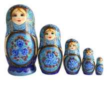 Blue toy Russian traditional blue doll with flowers 5 pieces T2104015