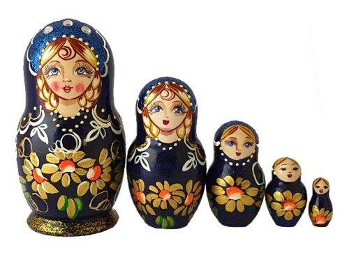 Blue toy Matryoshka-traditional-blue-5-pieces-T2004024