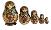 Black, Brown, gold toy Mini matryoshkas - traditional costume T2104041