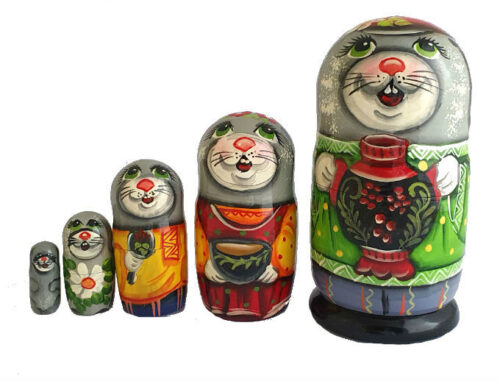 Gray, Green toy Nesting doll - hare T2104054