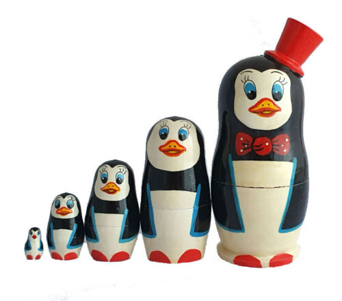 Black, White toy nesting doll - penguin T2104052