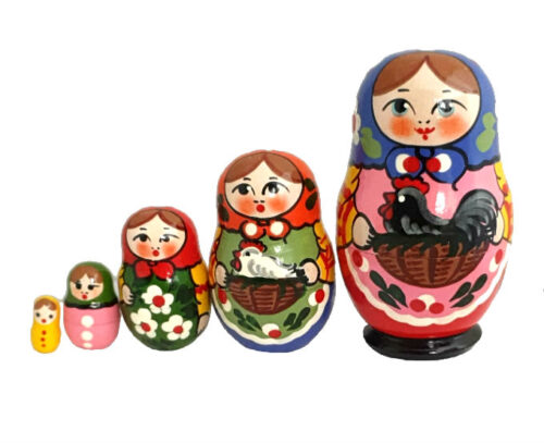 Blue, Pink, Red toy Russian doll - The farm T2104020