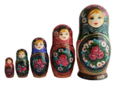 Black, Green, Red toy Traditional Russian doll with flowers 5 pieces T2104014