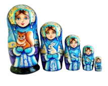 Blue toy Wooden russian dolls with animals T2104001