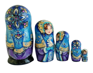 Blue toy Wooden russian dolls with animals T2104001