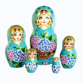 Blue toy Blue nesting doll with flowers - Russian crafts T2104080