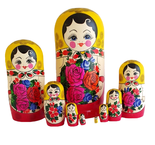 Red, Yellow toy Classic nesting doll 9 pieces T2104070