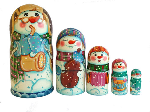 Blue, Brown, White toy Matryoshka -Snowman T2105020