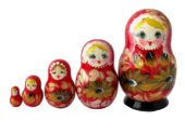 Red toy Matryoshka - Flowers - Russian Souvenirs T8929