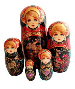 Black, gold, Red toy Matryoshka 5 pieces - Little bird T2105028