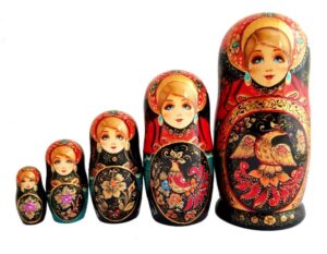 Black, gold, Red toy Matryoshka 5 pieces - Little bird T2105028