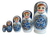 Blue, White toy Matryoshka-Flowers-white-blue T2105024