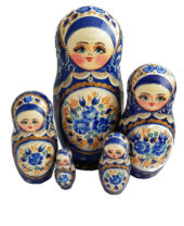 Blue, White toy Matryoshka-Traditional-blue-5-pieces T2104081
