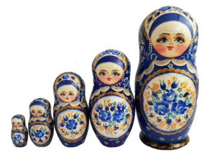 Blue, White toy Matryoshka-Traditional-blue-5-pieces T2104081