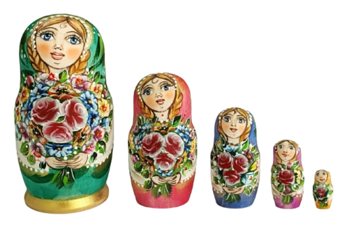 Green toy Matryoshka green 5 pieces - Summer colors T2105032