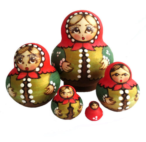 Brown, Green, Red toy Nesting doll - Traditional costume T2105010