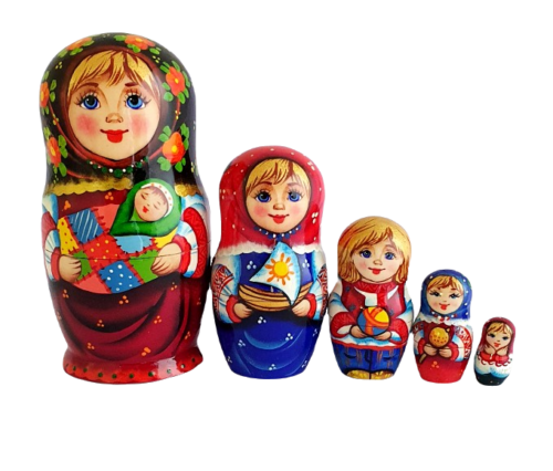 Black, Red toy Nesting doll - mother with children T210504
