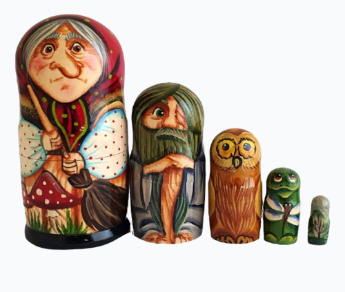 Brown, Red toy Russian-doll-5-pieces-Baba-Yaga  T2104070