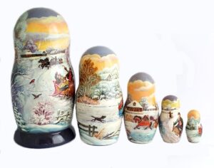 Blue, Grey, White toy Russian dolls - Winter Troika T2104076