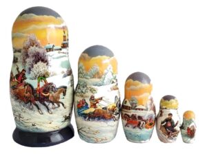 Blue, Grey, White toy Russian dolls - Winter Troika T2104076