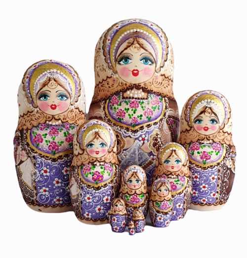 Brown, Purple toy Traditional nesting doll performed by Tatyana Rusanova T2105031