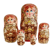 Brown toy Nesting dolls -Pyrography on wood T210701