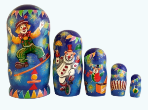 Blue toy Matryoshka original 5 pieces - The circus T2110005