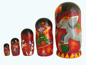 Red toy Matryoshka original red 5 pieces – The circus T2110006
