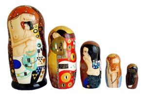 Brown, gold toy Nesting Doll - Replica of Gustav Klimt T2110007