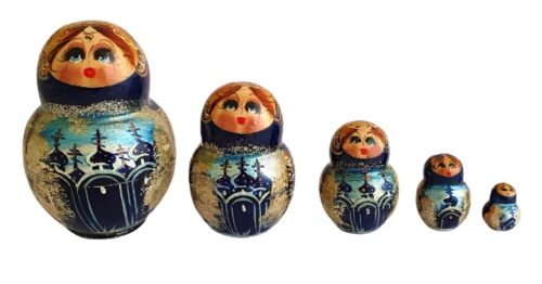 Blue, White toy Russian doll 5 pieces - architecture T2204003
