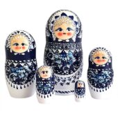 Blue, White toy Russian doll 5 pieces - blue white T2204018