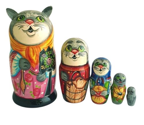 Brown, Gray, Yellow toy Nesting doll – Cat T2204015